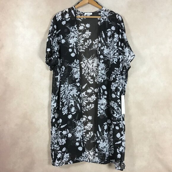 CALVIN KLEIN Black/White Floral Chiffon Cover-up Kimono NWT 4 - Picture 7 of 16